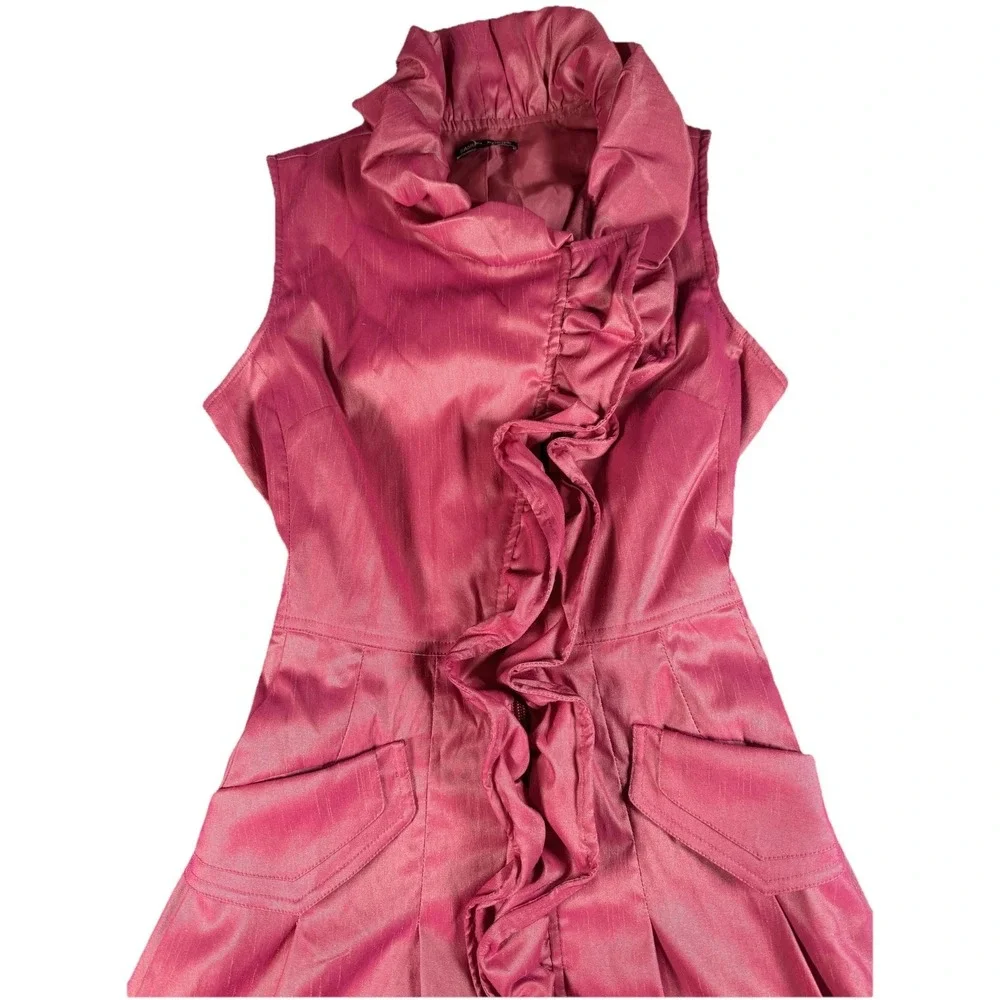 Samuel Dong Dress Womens S Pink Ruffle High Neck Bubble Hem Fit & Flare Party - Picture 2 of 14